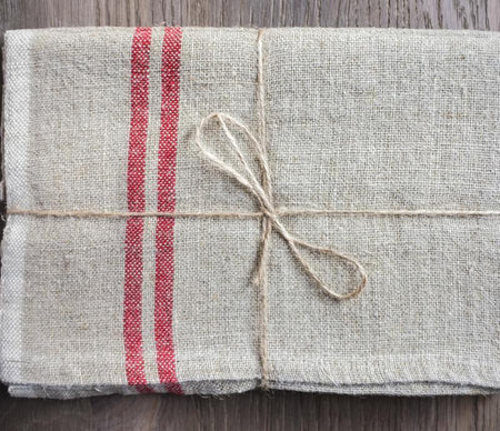Caravan Vintage Linen Natural/Red Tea Towel - Lothantique Canada