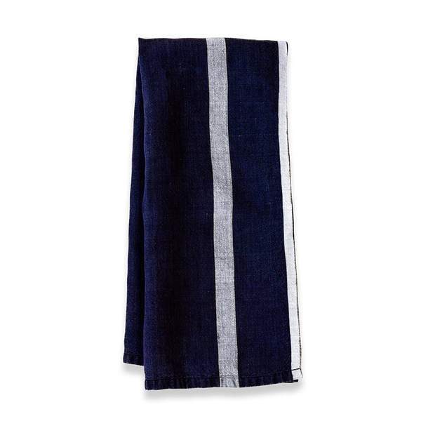 Caravan Laundered Linen Indigo/White Tea Towel - Lothantique Canada