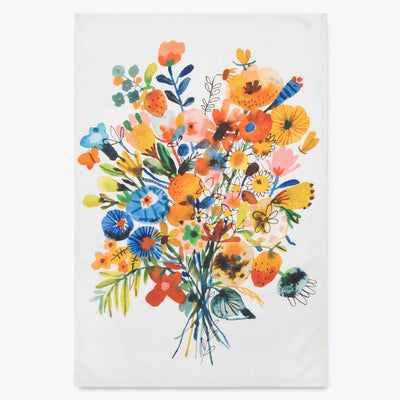 Bon|Artis Blue & Orange Bouquet Tea Towel